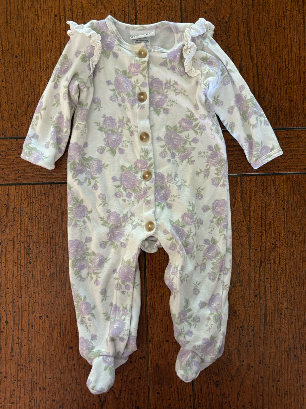 Baby Girl Lavender Floral Footed Pajama - 6-9 month, Button & Snap Up